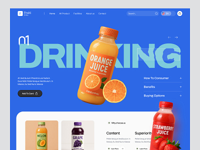 Fruiti - Juice Drinks Marketing Store branding delivery design ecommerce elementor food framer juice landing marketing online order page product shop store ui webflow website wordpress