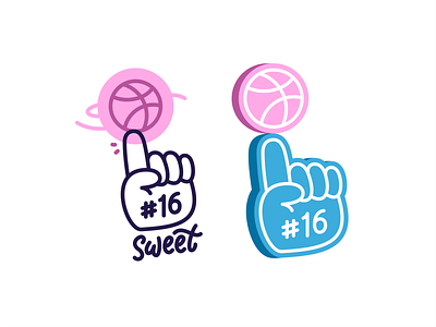 Celebrate Sweet 16 Dribbble 16th ball birthday celebrate design doodle dribbble graphic design hand icon icon set illustration number play playfull spin sweet typo vector year