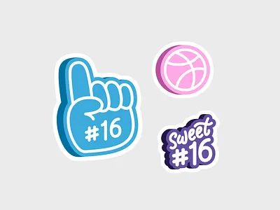 Celebrate Sweet 16 Dribbble 16th ball birthday celebrate design doodle dribbble graphic design hand icon icon set illustration number play playfull spin sweet typo vector year