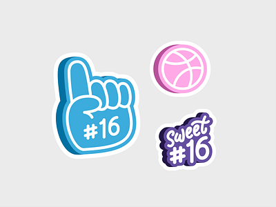 Celebrate Sweet 16 Dribbble 16th ball birthday celebrate design doodle dribbble graphic design hand icon icon set illustration number play playfull spin sweet typo vector year