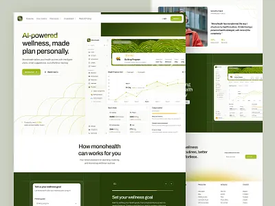 Monohealth - Welness and Healthy SaaS Landing Page ai website artificial intelligence clean dashboard website features health healthy landing page landing page design moden planning saas testimonials ui desing ux web design website wellness