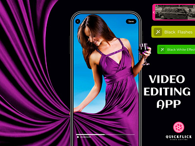 Quiceflick - video editing app landing page graphic design logo ui