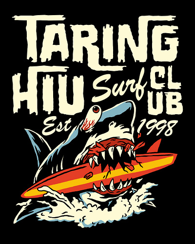 Taring Hiu Surf Club branding design graphic design illustration logo types procreate surfing surflogo types typography vector vintage logo