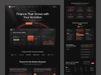 Finance SaaS Landing Page banking dark design fianance figma template figma uiux finance management finance service fintech landing page landing page design modern product landing page saas ui web design web designer website design