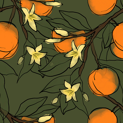 Watercolor Oranges on Green. Seamless pattern fabric fashion fruit leaves orange pattern seamless summer textile