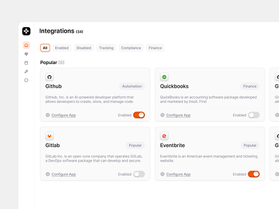 Integrations Light Mode app cards clean components configuration design details integrations interface manage minimal product saas settings ui ui design ux ux design web