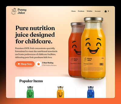 PennyJuice Website Redesign - Clean, Cute & Clear brand refresh chaildcare branding creative ui design designerzafor healthy juice ui juice brand design kids product design mascot design mobile app design packaging concept playful ui ui design ui ux redesign ux design vortex dzign web design website redesign