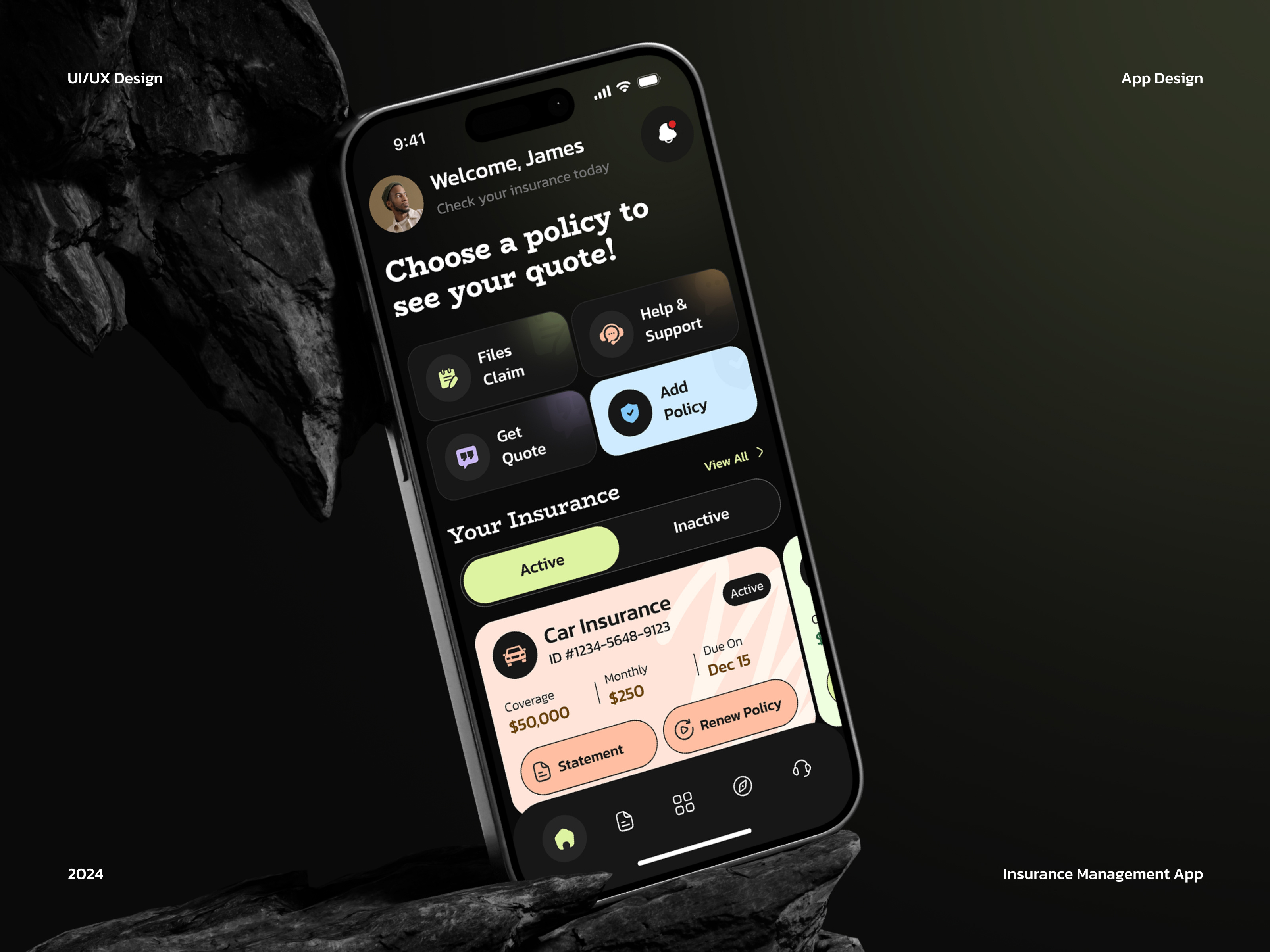 Insurance Management Mobile App UI Design app design figma finance financial financial services insurance insurance app insurance company mobile app uiux