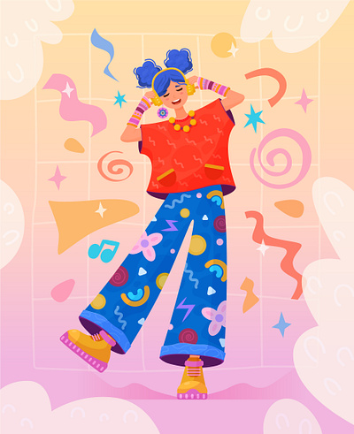 Retro illustration Bright stylish girl red