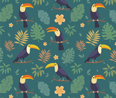 Seamless tropical pattern with toucans retro