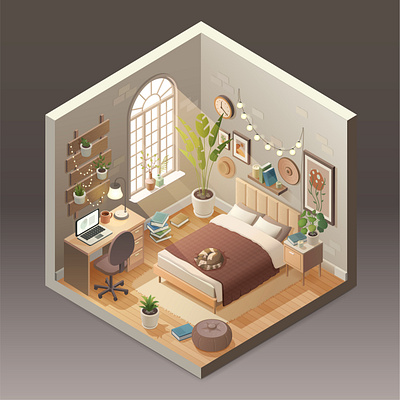Room bedroom in isometric. Vector illustration comfort