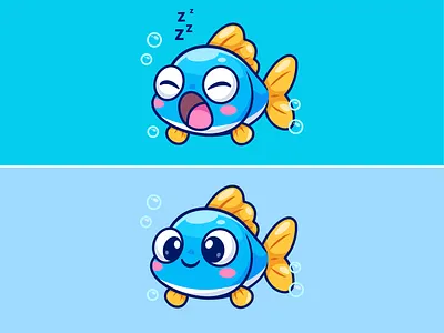 Sleeping Fish🐟💤 animals aquatic branding bubbles cartoon character cute doodle dreaming fish flat icon illustration logo sea sleeping sleepy underwater water