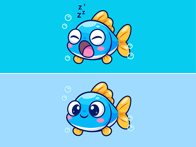 Sleeping Fish🐟💤 animals aquatic branding bubbles cartoon character cute doodle dreaming fish flat icon illustration logo sea sleeping sleepy underwater water