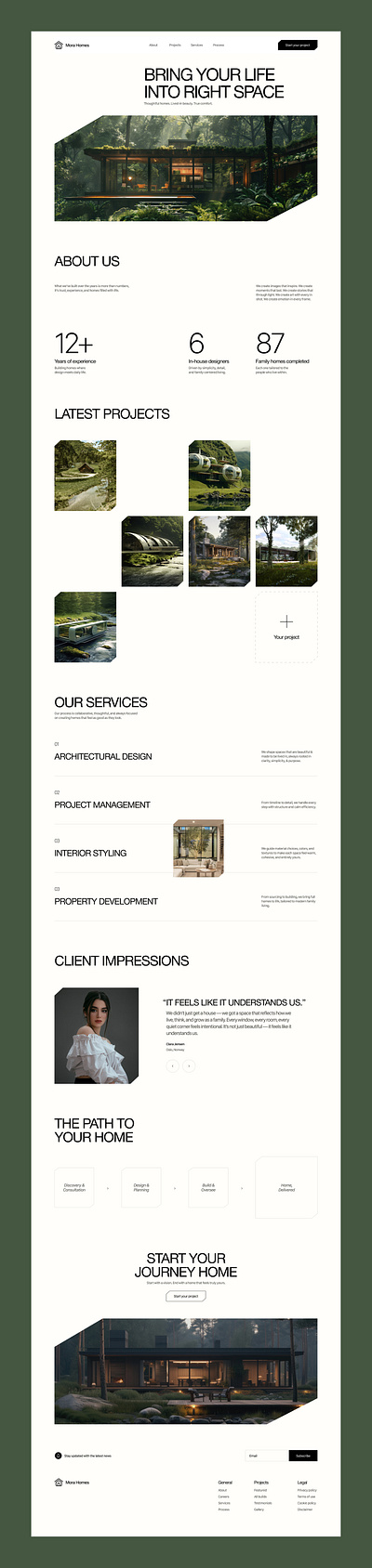 Mora Homes editorial home page landing page real estate ui design web design website