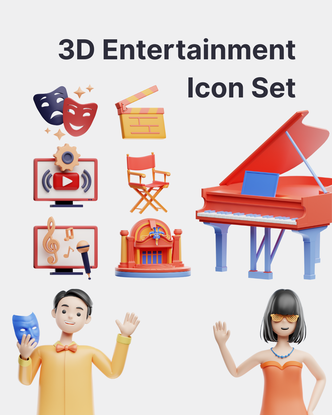 3D Entertainment Icons 3d branding design graphic design illustration ui