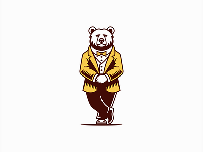 Gentleman Bear Logo animal bear bow tie branding design elegant emblem fashion fun gentleman icon identity illustration logo mark mascot playful suit symbol vector