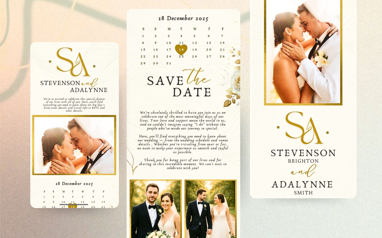 Elegant Gold Wedding Website Template (Canva) canvatemplate graphic design ui web design website websitetemplate websutetemplatedesign wedding website