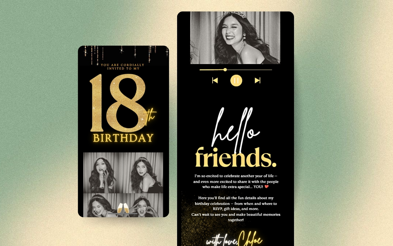 Black and Gold Birthday Website Template (Canva) 18thbirthday birtdaywebsite birthday blackandgoldbirthday canvatemplate graphic design ui web design website website design websitetemplate