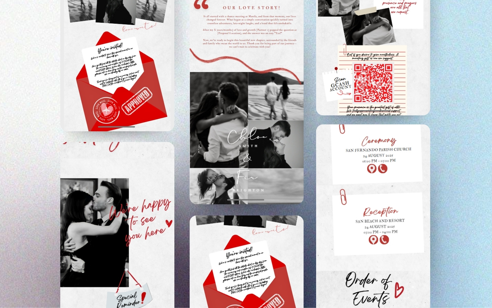 Minimalist Wedding Website Template (Canva) canvatemplate design graphic design invitation modernwedding redwedding ui webdesign website website design websitetemplate wedding weddinginvitation weddingtemplate weddingwebsite