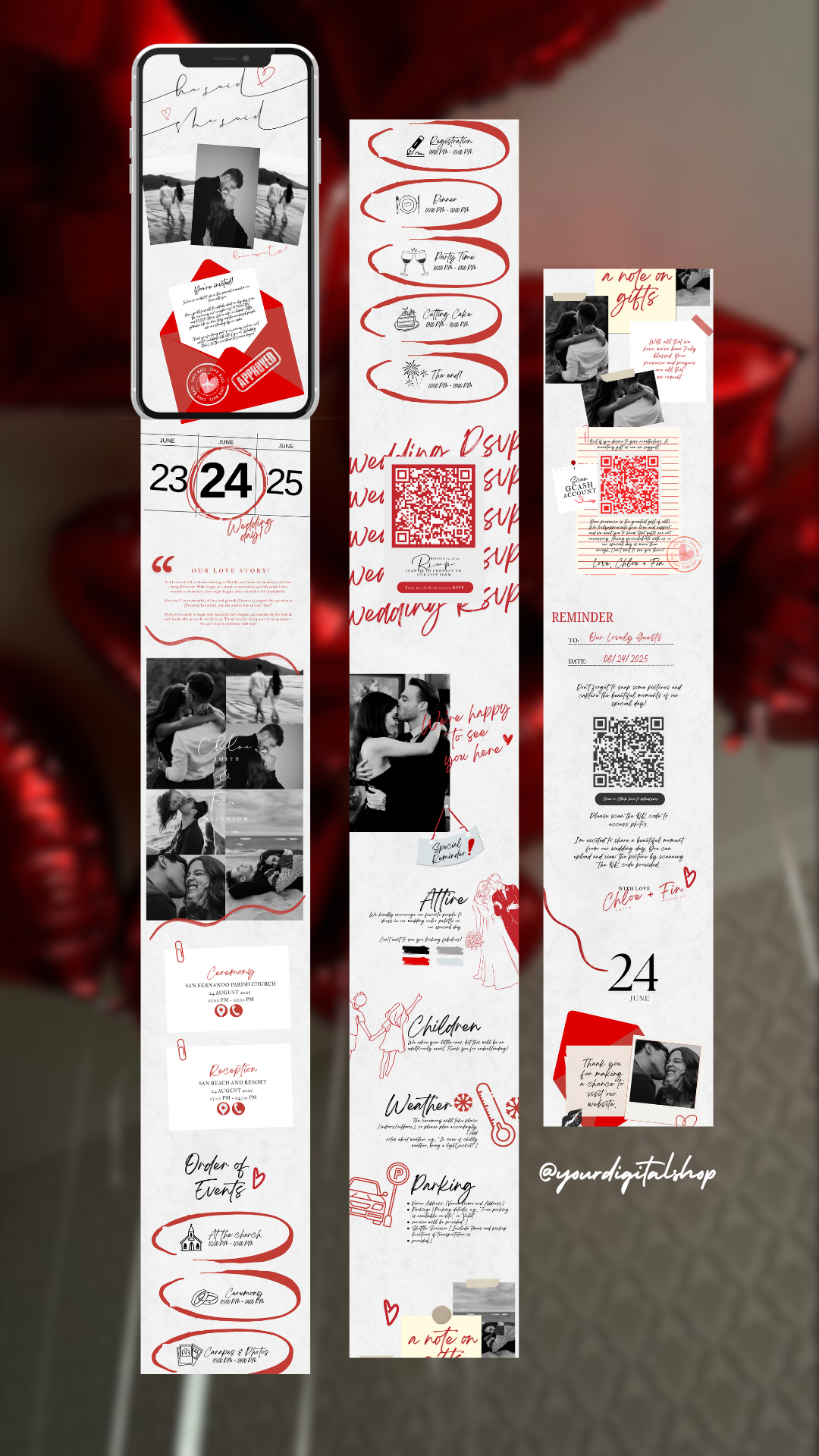 Red and Black Minimalist Wedding Website Template canvatemplate design graphic design invitation modernwedding redwedding ui webdesign website website design websitetemplate wedding weddinginvitation weddingtemplate weddingwebsite