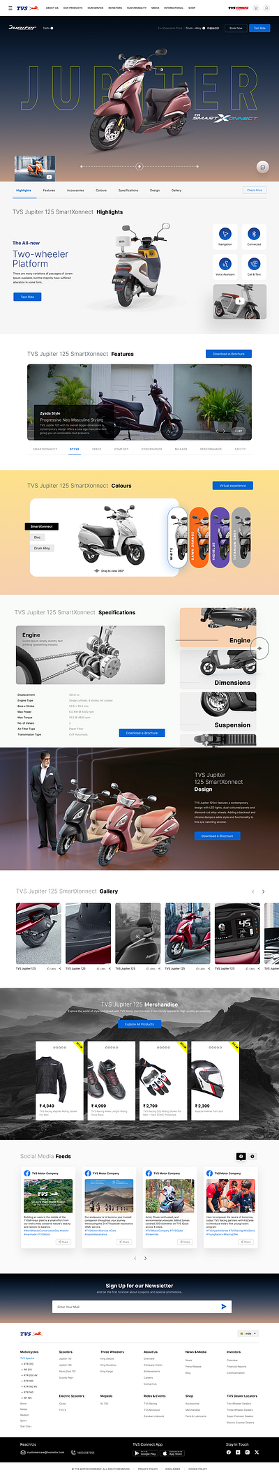 TVS Jupiter Landing Page automotive bike branding concept design illustration layout logo motorcycle website page racing ui uiux website website design