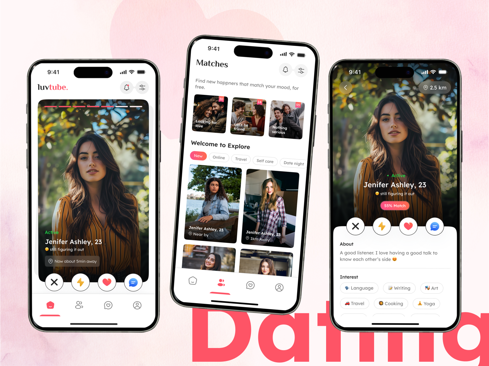 Luvtube – A Thoughtfully Designed Dating App app design chatting app dating app dating mobile app dating ui design love app match finder match making app matrimony app mobile app mobile ui modern app design online dating tinder ui uidesign uiux ux ux design