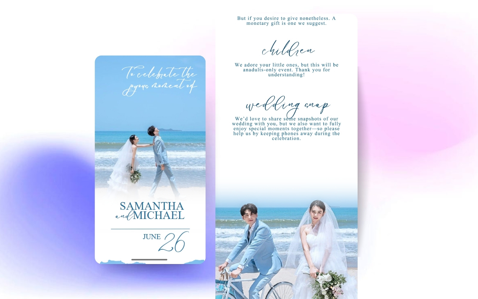 Romantic Beach Wedding Website Template (Canva) animation canvatemplate design graphic design invitation orangewedding ui website websitetemplate wedding weddinginvitation weddingtemplate weddingwebsite