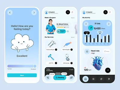 Medical Mobile App android app ayesha riaz clean dashboard doctor interface landing page light interface light theme medical medical mobile app minimal mobile app mobile interface mobile ui productive ui ux uxui