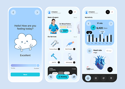 Medical Mobile App android app ayesha riaz clean dashboard doctor interface landing page light interface light theme medical medical mobile app minimal mobile app mobile interface mobile ui productive ui ux uxui