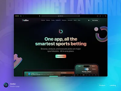 Outlier: Product Landing animation betting design desktop home page interaction landing landing page motion motion design outlier product product page sports ui ux web web design webdesign website