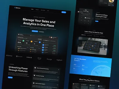 Selora – Point of Sales App Landing Page app blue business clean dark figma framer funding invest landing page lunacy pitching pos responsive startup template theme ui design ux design work