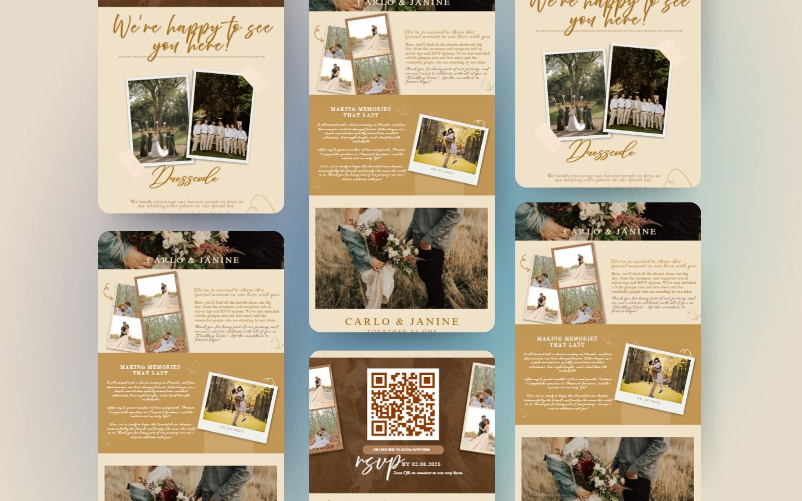 Chic Aesthetic Boho Wedding Website Template (Canva) animation brownwedding brownweddingwebsite canvatemplate design graphic design invitation ui webdesign website websitetemplate wedding weddinginvitation weddingtemplate weddingwebsite