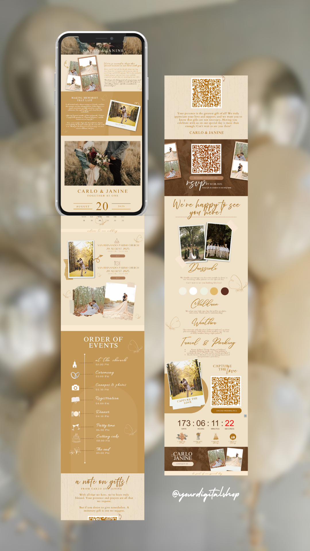 Chic Aesthetic Boho Wedding Website Template animation brownwedding brownweddingwebsite canvatemplate design graphic design invitation ui webdesign website websitetemplate wedding weddinginvitation weddingtemplate weddingwebsite