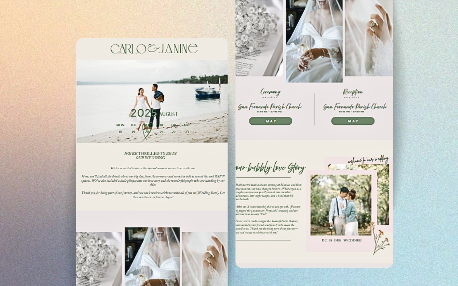 Elegant White & Green Wedding Website Template (Canva) canvatemplate design graphic design greenweddingwebsite invitation ui webdesign website websitetemplate wedding weddinginvitation weddingtemplate weddingwebsite whiteandgreenwedding
