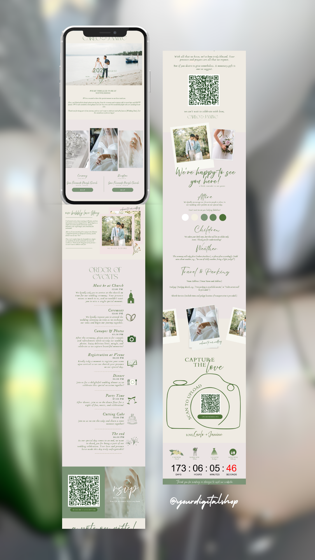 Elegant White & Green Wedding Website Template canvatemplate design graphic design greenweddingwebsite invitation ui webdesign website websitetemplate wedding weddinginvitation weddingtemplate weddingwebsite whiteandgreenwedding
