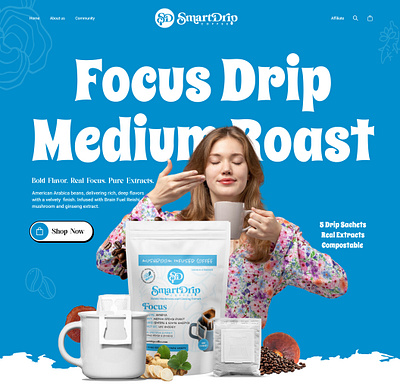 Coffee Shopify Build for Conversion, Crafted for Coffee Lovers agency beans coffee cup design drip sachet e commerce ecommerce food health landing page lifestyle mushroom popular professional recent shopify website web design web page design