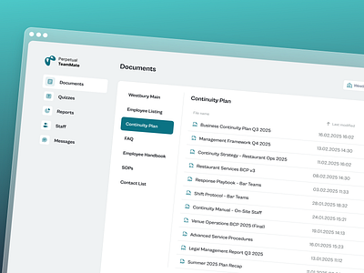 Perpetual TeamMate — Internal Tool for Hospitality Teams admin clean data data table product table