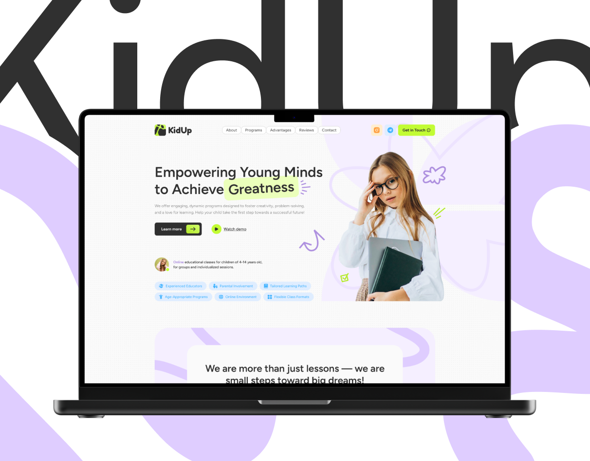 KidUp – Education Platform Landing Page branding ed tech education education design education platform elearning landing landing page landing page design learning platform ui ui design ui ux ux ui web web design website