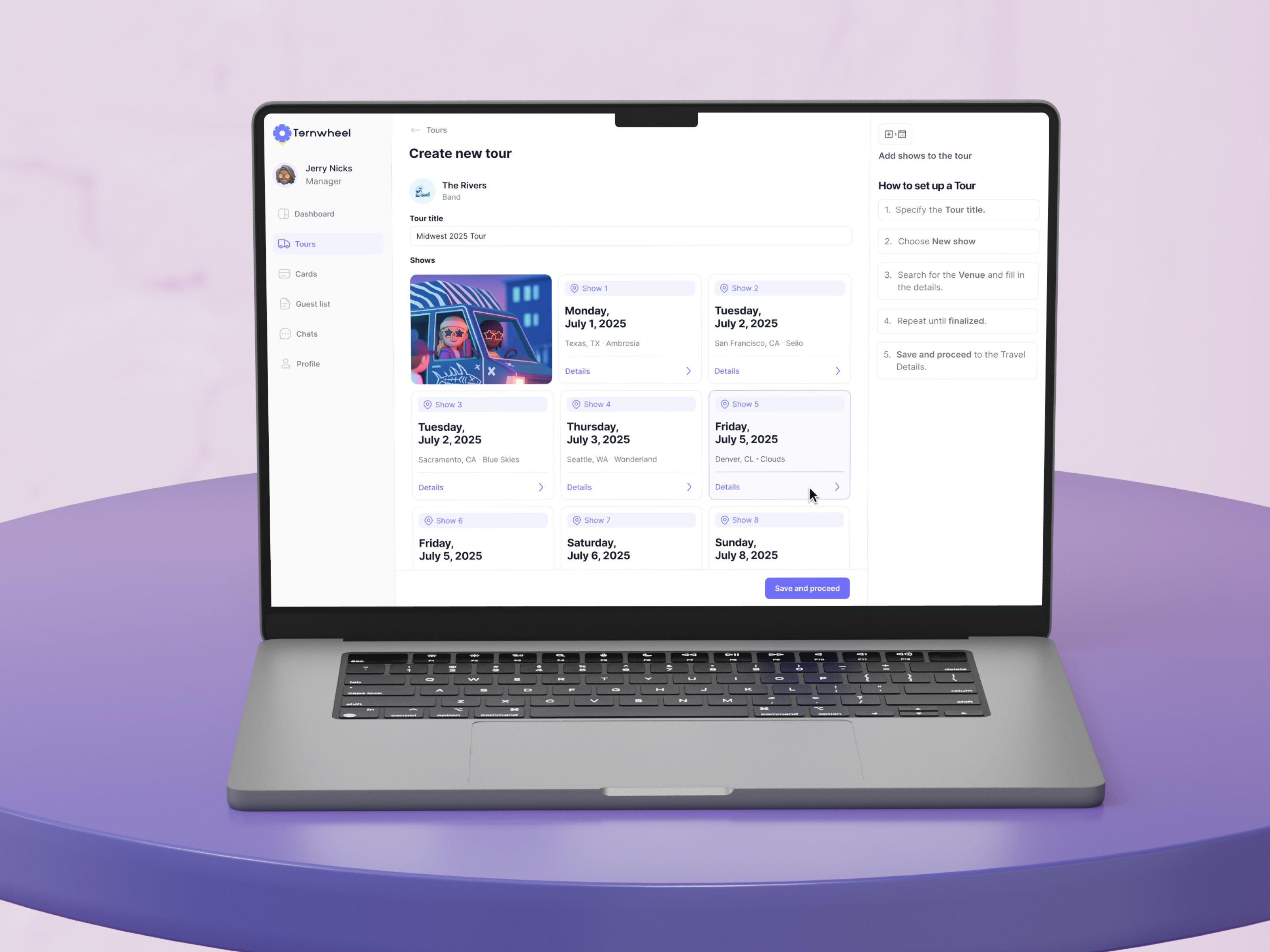 Ternwheel Product Improvement — Smart Tour Import calendar clean data table feature flow management minimal music