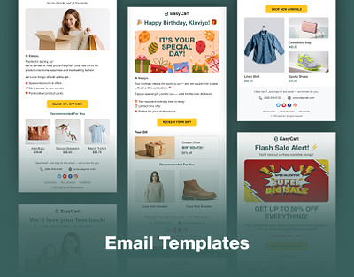 EasyCart Email Templates for E-commerce easycart ecommerce design ecommerce ui email layout email templates figma hupp hupp technologies promotional email transactional email ui design ux design