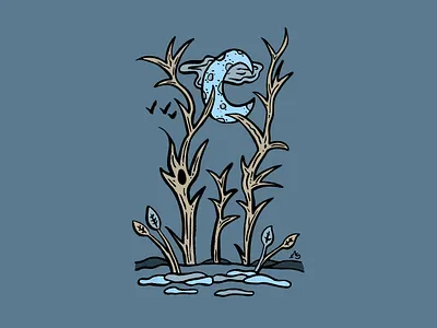 Midnight silence bush pen drawing illustration indiana ink nature art outdoor scene stipple vector art