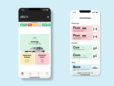 DTCTR - Vehicle Diagnostic App app minimal product design ui ux