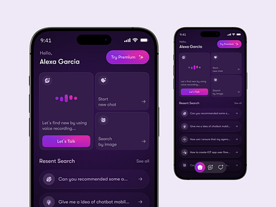 Ai Chatbot Mobile App ai assistant ai bot ai chatbot app app design audio chatbot chatbot app chatbot ui clean dark mode ios mobile app mobile design uiux voice search