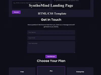SynthoMind - Premium AI SaaS Landing Page Template ai css dark mode frontend html landing page product design saas startup template ui uikit uiux ux website design