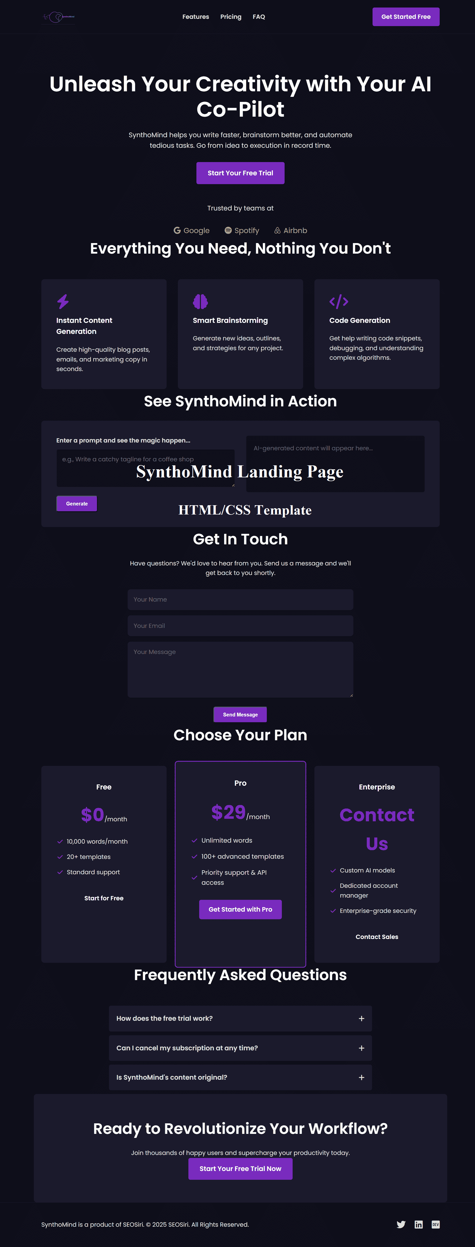 Example of Premium Ai Saa S Landing Page Template
