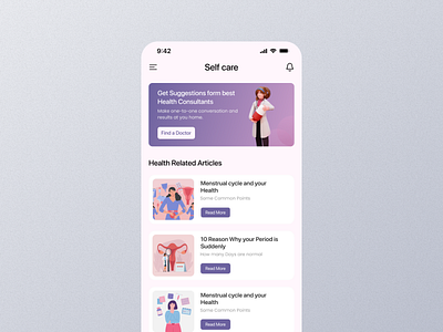 Self Care Mobile App Ui app graphic design mobile screen self care app self care dashbvoard self care design self care details self care experience self care interface self care mobile self care option self care page self care screen self care setting self care ui self care view self care widget selfcare widget ui