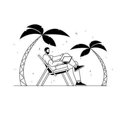 Relaxing by the Beach: An Animation of Remote Work in Paradise animation beach character creative design digital fun laptop lifestyle loop motion motion graphics palms relax summer visual work