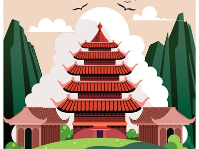 temple landscape art artwork digital art digital illustration flat vector graphic arts graphic design illustration landscape vector illustration visual arts