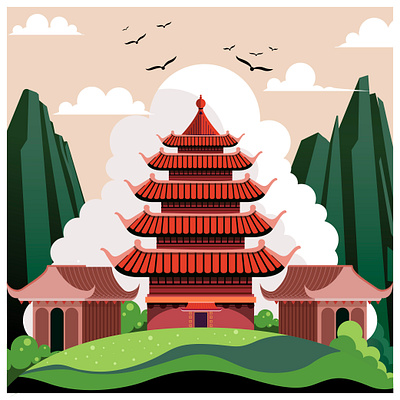 temple landscape art artwork digital art digital illustration flat vector graphic arts graphic design illustration landscape vector illustration visual arts