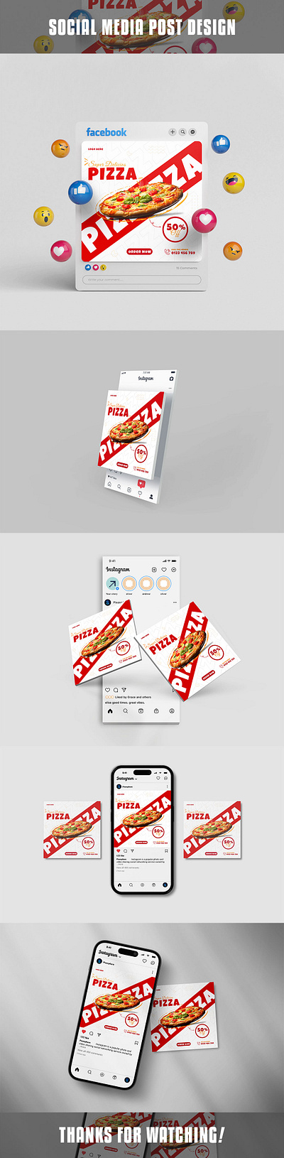 Delicious Pizza Social Media Post Design branding food design graphic design pizza design restaurant branding social media design social media template